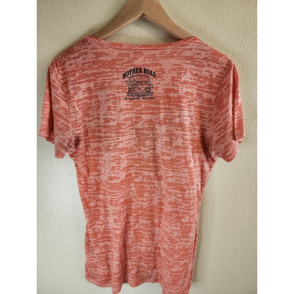 HARLEY-DAVIDSON Orange Semi Sheer Mother Road Kingman AZ Women Graphic VNeck XL - Picture 2 of 8